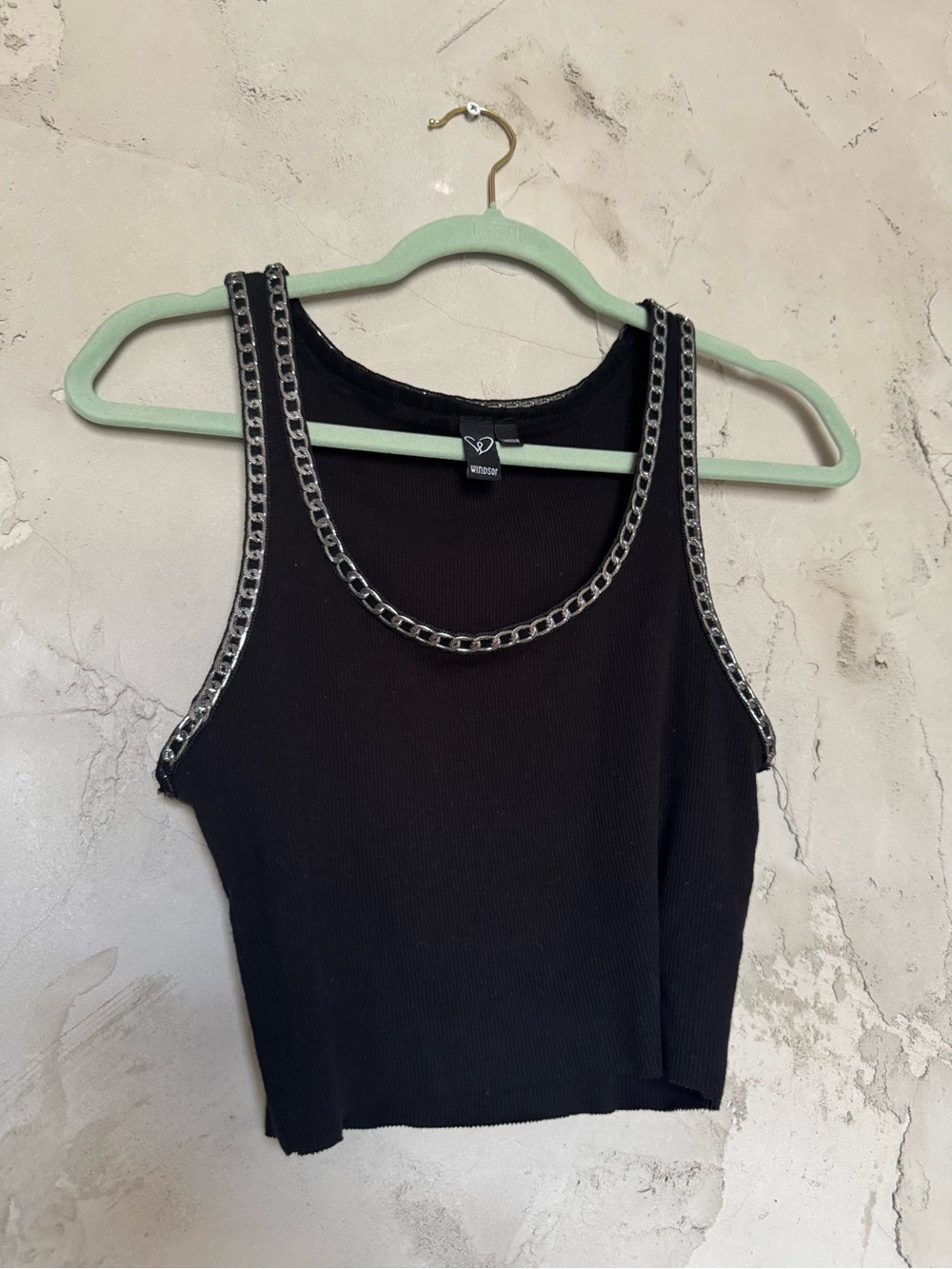 Windsor Black Chain-Trim Ribbed Tank Top